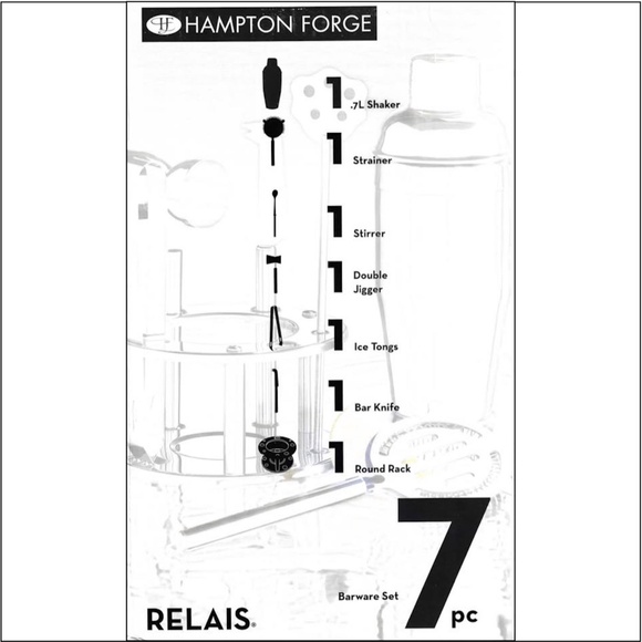 HAMPTON FORGE Relais 7 Piece Stainless Steel Bar Barware Cocktail Set NEW - Picture 3 of 3